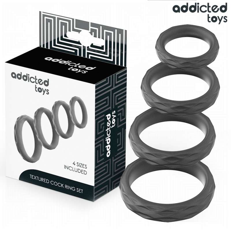 ADDICTED TOYS - TEXTURED COCK RING SET 4 SIZES ADDICTED TOYS - TEXTURED COCK RING SET 4 SIZES