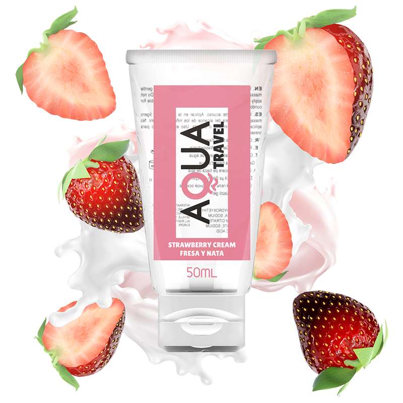 AQUA TRAVEL - STRAWBERRY CREAM FLAVOUR WATERBASED LUBRICANT - 50 ML AQUA TRAVEL - STRAWBERRY CREAM FLAVOUR WATERBASED LUBRICANT - 50 ML