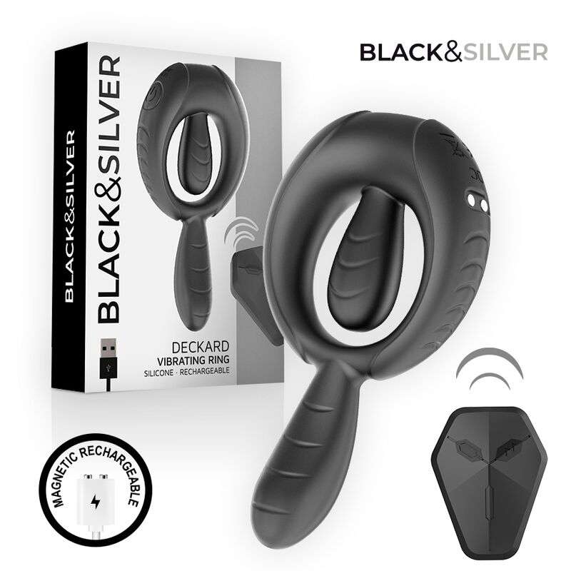 BLACK & SILVER - Deckard ladattava värisevä rengas kaukosäätimellä, musta BLACK & SILVER - Deckard ladattava värisevä rengas kaukosäätimellä, musta