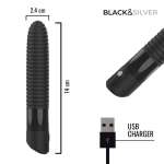 BLACK &amp; SILVER - Joseph USB-ladattava vibraattori LED-näytöllä, musta