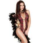 CHILIROSE - CR 3635 BODYSUIT FLOWERS CROTCHLESS RED S/M