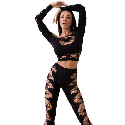 CHILIROSE - CR 4436 TOP & LEGGINS BLACK S/L CHILIROSE - CR 4436 TOP & LEGGINS BLACK S/L