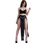CHILIROSE - CR 4672 BLACK TOP SKIRT AND THONG WITH GOLDEN CHAINS M