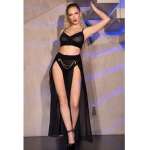 CHILIROSE - CR 4672 BLACK TOP SKIRT AND THONG WITH GOLDEN CHAINS S