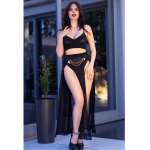 CHILIROSE - CR 4672 BLACK TOP SKIRT AND THONG WITH GOLDEN CHAINS S
