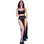 CHILIROSE - CR 4672 BLACK TOP SKIRT AND THONG WITH GOLDEN CHAINS XL