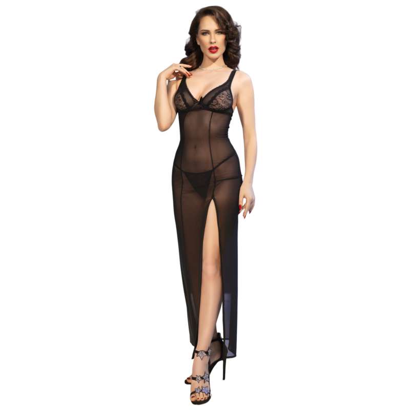 CHILIROSE - CR 4723 LONG BABYDOLL & THONG BLACK S CHILIROSE - CR 4723 LONG BABYDOLL & THONG BLACK S