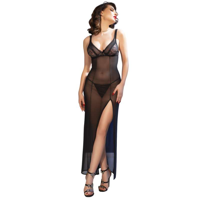 CHILIROSE - CR 4723 LONG BABYDOLL & THONG BLACK XL CHILIROSE - CR 4723 LONG BABYDOLL & THONG BLACK XL