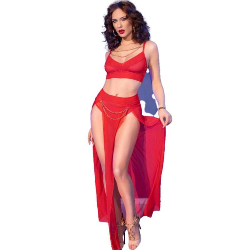 CHILIROSE - CR 4850 RED TOP AND LEGGINGS SET WITH GOLDEN ACCESSORIES L CHILIROSE - CR 4850 RED TOP AND LEGGINGS SET WITH GOLDEN ACCESSORIES L