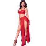 CHILIROSE - CR 4850 RED TOP AND LEGGINGS SET WITH GOLDEN ACCESSORIES M