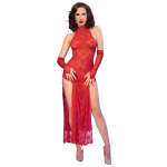 CHILIROSE - CR 4853 RED LACE DRESS WITH GLOVES S/M