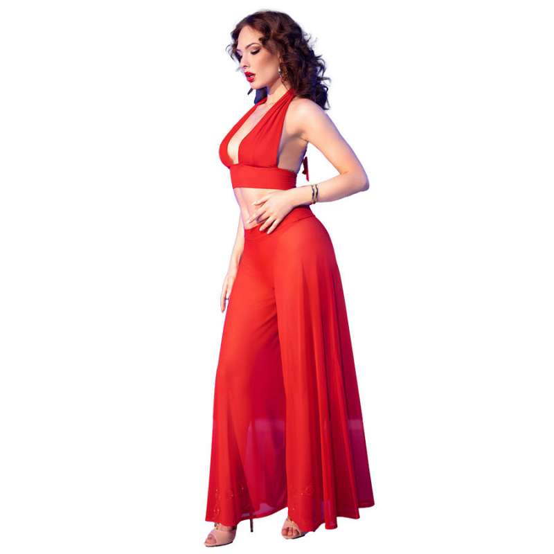 CHILIROSE - CR 4857 RED TOP AND PANTS SET SIZE L