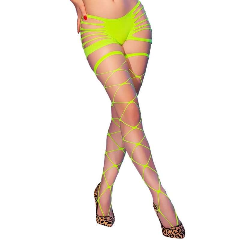 CHILIROSE - CR 4867 NEON GREEN FISHNET TIGHTS WITH HOLES CHILIROSE - CR 4867 NEON GREEN FISHNET TIGHTS WITH HOLES