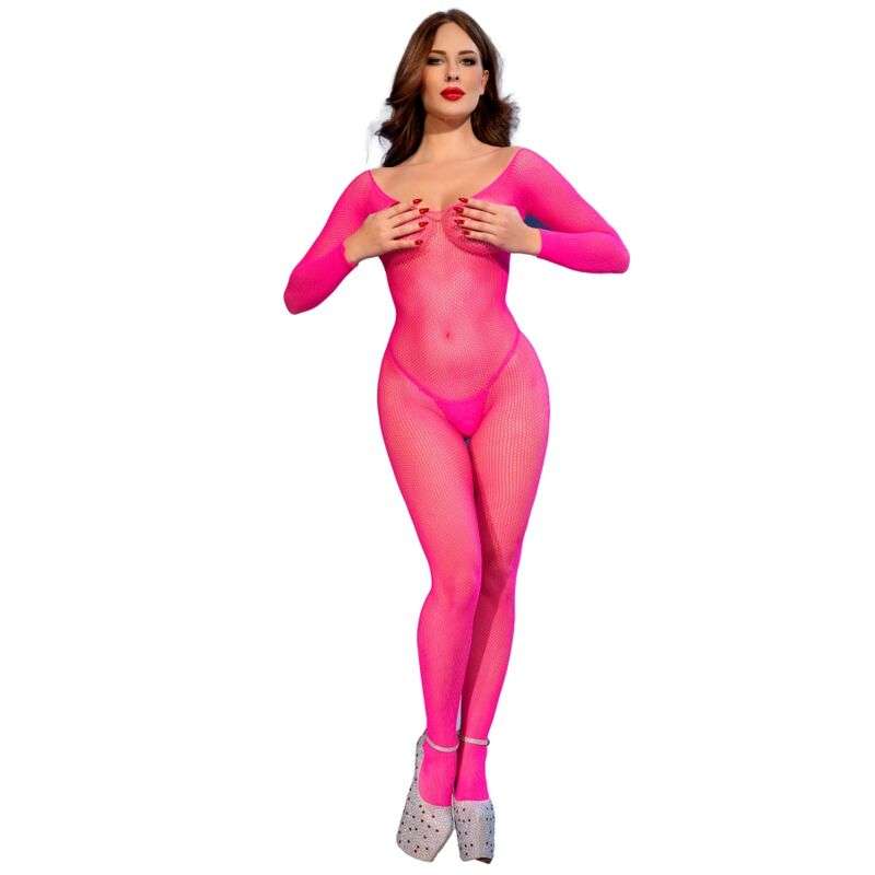 CHILIROSE - CR 4894 NEON PINK MESH BODYSTOCKING S/M CHILIROSE - CR 4894 NEON PINK MESH BODYSTOCKING S/M