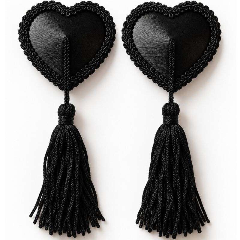 CHILIROSE - CR 4897 HEART-SHAPED NIPPLE COVERS WITH BLACK TASSELS CHILIROSE - CR 4897 HEART-SHAPED NIPPLE COVERS WITH BLACK TASSELS