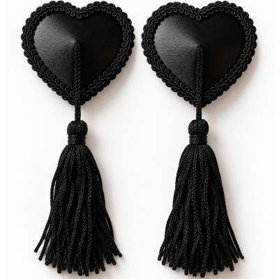 CHILIROSE - CR 4897 HEART-SHAPED NIPPLE COVERS WITH BLACK TASSELS