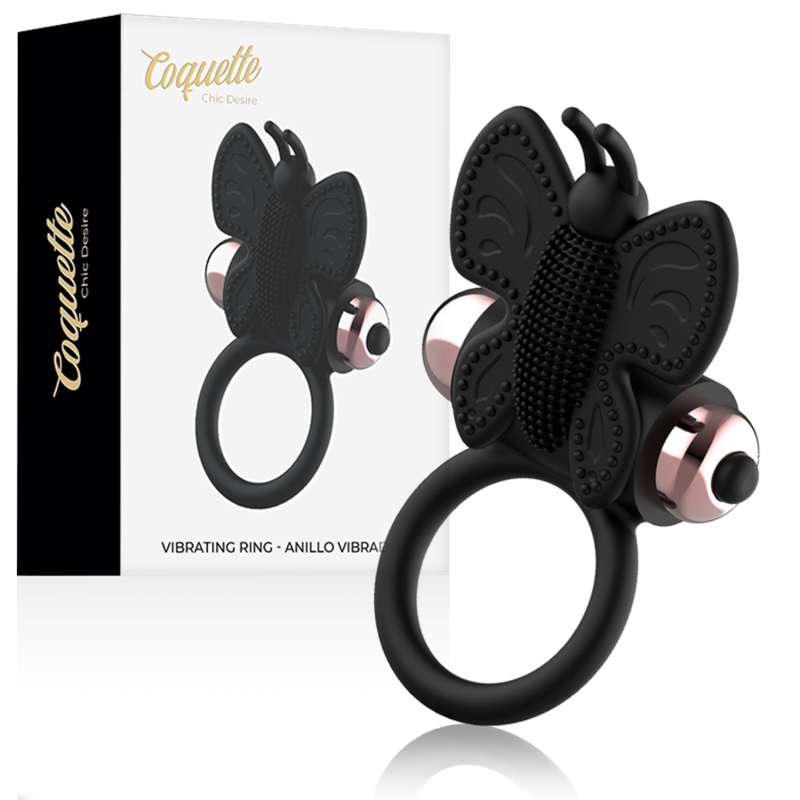 COQUETTE CHIC DESIRE - COCK RING BUTTERFLY WITH VIBRATOR BLACK/ GOLD COQUETTE CHIC DESIRE - COCK RING BUTTERFLY WITH VIBRATOR BLACK/ GOLD