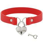 COQUETTE CHIC DESIRE - RED VEGAN LEATHER NECKLACE WITH HEART ACCESSORY WITH KEY