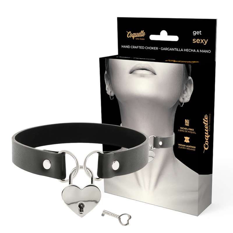 COQUETTE CHIC DESIRE - VEGAN LEATHER NECKLACE WITH HEART ACCESSORY WITH KEY COQUETTE CHIC DESIRE - VEGAN LEATHER NECKLACE WITH HEART ACCESSORY WITH KEY