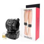 DARKNESS - ADJUSTABLE BLACK LEATHER ANKLE HANDCUFFS WITH PADLOCK