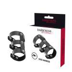DARKNESS - ADJUSTABLE LEATHER DOUBLE PENIS AND TESTICLE RING