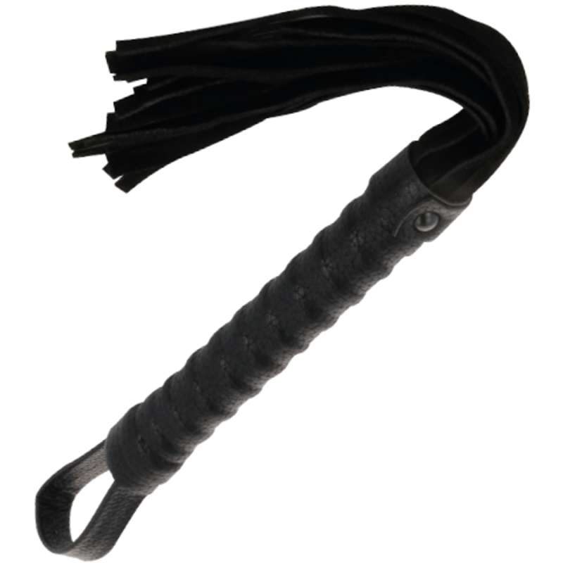 DARKNESS - BLACK BONDAGE WHIP WITH LEATHER HANDLE DARKNESS - BLACK BONDAGE WHIP WITH LEATHER HANDLE