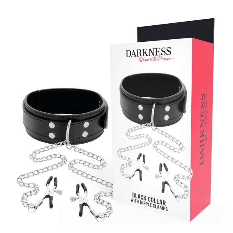 DARKNESS - COLLAR WITH NIPPLE CLAMPS BLACK DARKNESS - COLLAR WITH NIPPLE CLAMPS BLACK