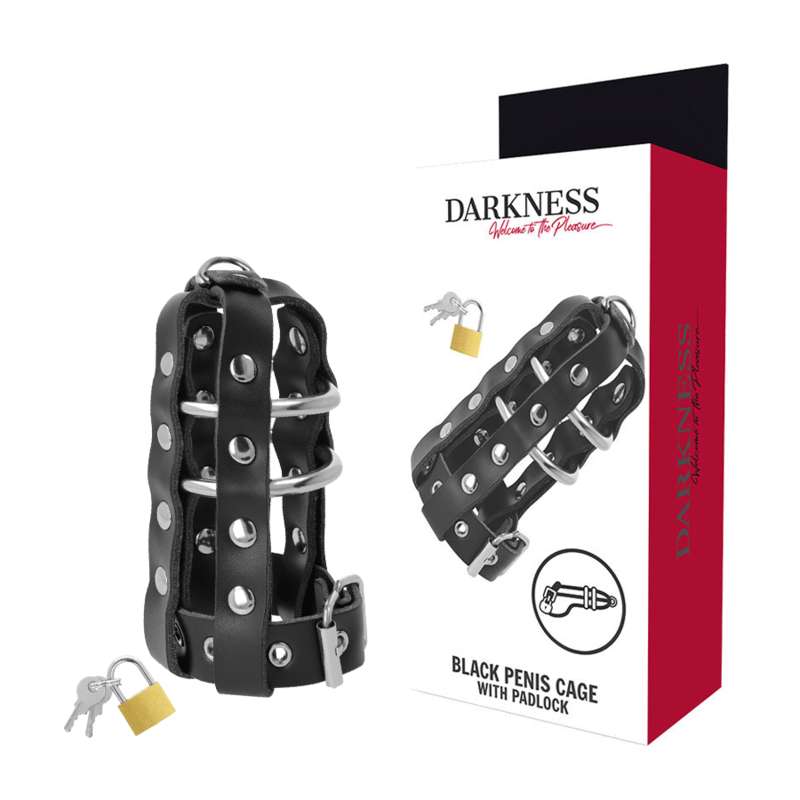 DARKNESS - LEATHER CHASTITY CAGE WITH LOCK DARKNESS - LEATHER CHASTITY CAGE WITH LOCK