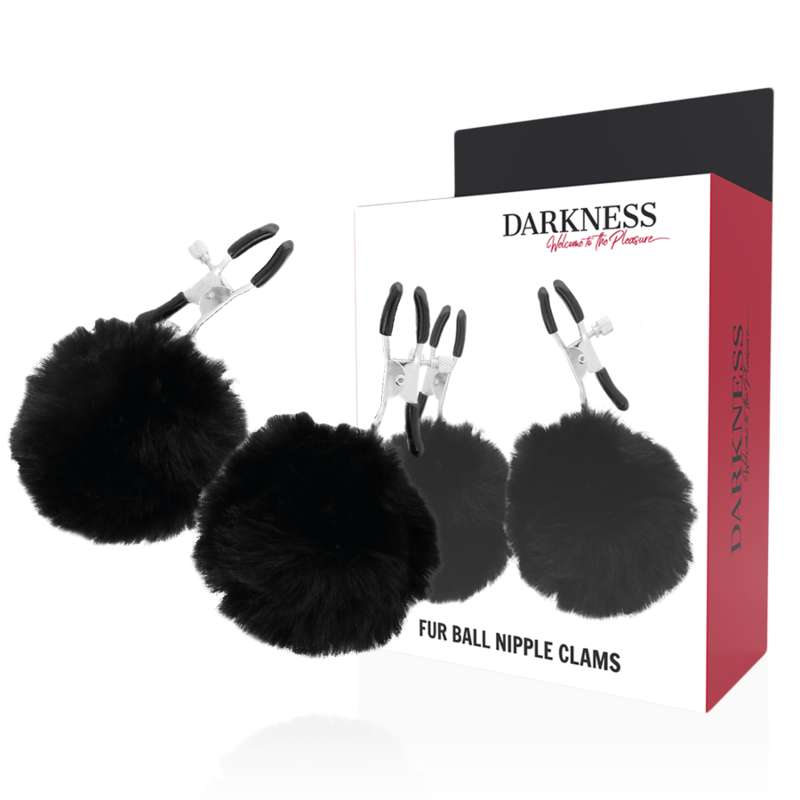 DARKNESS - NIPPLE CLAMPS WITH POM POMS 1 DARKNESS - NIPPLE CLAMPS WITH POM POMS 1