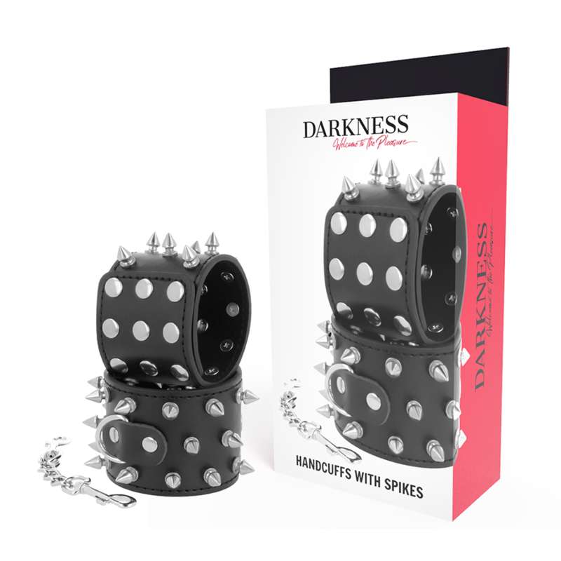 DARKNESS - SKULLS AND BONES BLACK SPIKED HANDCUFFS DARKNESS - SKULLS AND BONES BLACK SPIKED HANDCUFFS