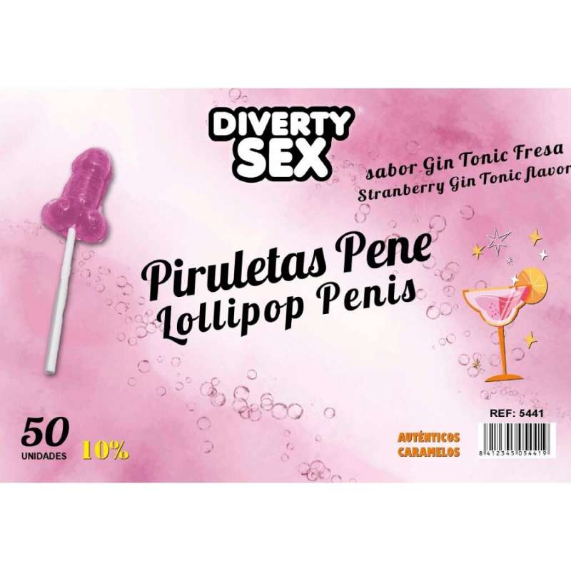 DIABLO GOLOSO - 50 PENIS LOLLIPOPS GIN TONIC STRAWBERRY FLAVOR 10% ALCOHOL DIABLO GOLOSO - 50 PENIS LOLLIPOPS GIN TONIC STRAWBERRY FLAVOR 10% ALCOHOL