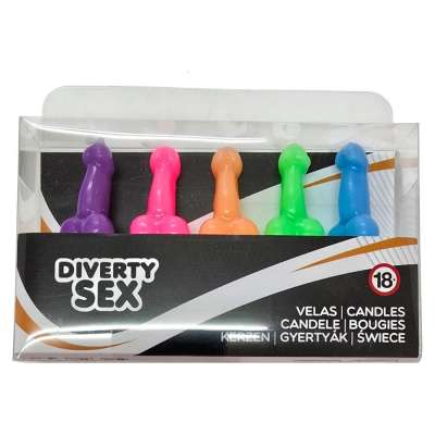 DIABLO PICANTE - BOX OF 5 PENIS-SHAPED CANDLES IN DIFFERENT COLORS