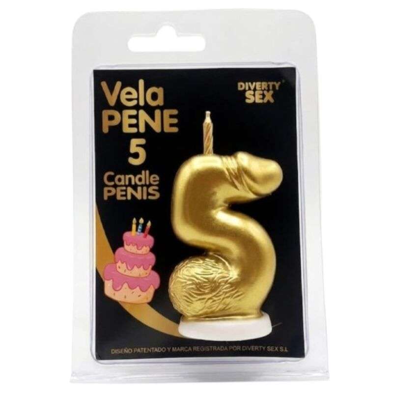 DIABLO PICANTE - Penis kynttilä In Shape Number 5 kulta väri