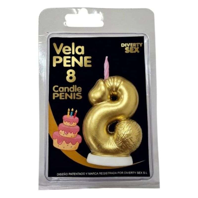 DIABLO PICANTE - Penis kynttilä In Shape Number 8 kulta väri