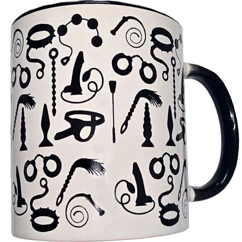 DIABLO PICANTE - WHITE BONDAGE MUG WITH BLACK HANDLE 370 ML DIABLO PICANTE - WHITE BONDAGE MUG WITH BLACK HANDLE 370 ML