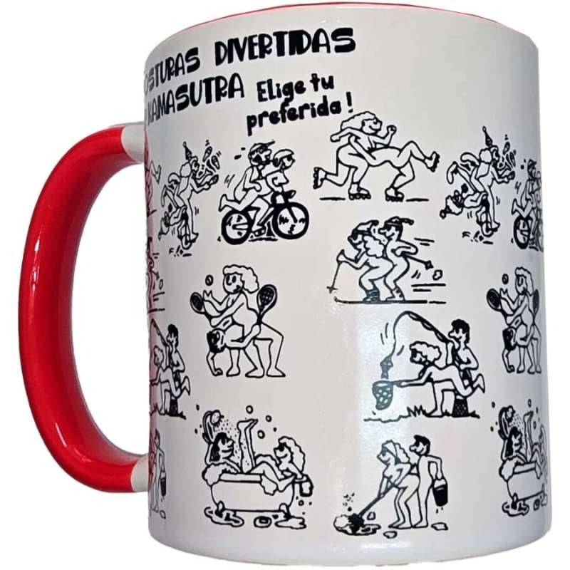 DIABLO PICANTE - WHITE KAMASUTRA POSITIONS MUG WITH RED HANDLE 370 ML DIABLO PICANTE - WHITE KAMASUTRA POSITIONS MUG WITH RED HANDLE 370 ML