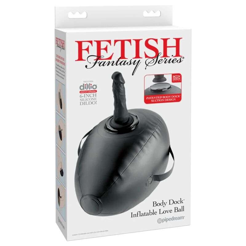 FETISH FANTASY SERIES - BODY DOCK INFLATABLE LOVE BALL WITH DILDO BLACK 41.9 CM