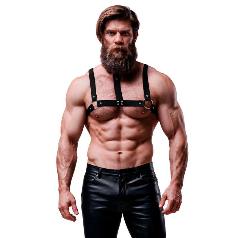 FETISH SUBMISSIVE ATTITUDE - ADJUSTABLE ECO-LEATHER CHEST HARNESS WITH NECKLACE FOR MEN FETISH SUBMISSIVE ATTITUDE - ADJUSTABLE ECO-LEATHER CHEST HARNESS WITH NECKLACE FOR MEN