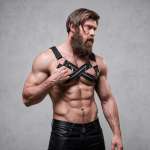 FETISH SUBMISSIVE ATTITUDE - ADJUSTABLE NEOPRENE CROSS-OVER CHEST BULLDOG HARNESS WITH ZIPPERS FOR MEN