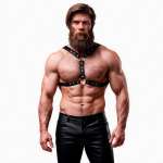 FETISH SUBMISSIVE ATTITUDE - ECO-LEATHER CHEST HARNESS WITH DOUBLE SUPPORT AND STUDS FOR MEN