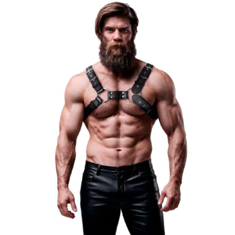 FETISH SUBMISSIVE ATTITUDE - MENS ADJUSTABLE ECO-LEATHER CHEST BULLDOG HARNESS FETISH SUBMISSIVE ATTITUDE - MENS ADJUSTABLE ECO-LEATHER CHEST BULLDOG HARNESS