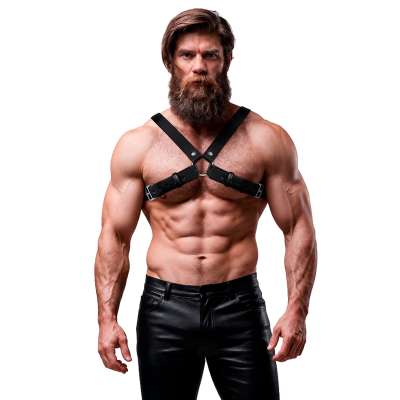 FETISH SUBMISSIVE ATTITUDE - MENS ADJUSTABLE ECO-LEATHER CROSS CHEST BULLDOG HARNESS