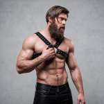 FETISH SUBMISSIVE ATTITUDE - MENS CROSS-OVER ECO-LEATHER CHEST HARNESS WITH STUDS