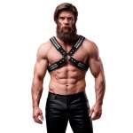 FETISH SUBMISSIVE ATTITUDE - MENS CROSSED CHEST ECO-LEATHER HARNESS WITH RIVETS
