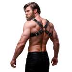 FETISH SUBMISSIVE ATTITUDE - MENS CROSSED CHEST ECO-LEATHER HARNESS WITH RIVETS