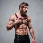 FETISH SUBMISSIVE ATTITUDE - MENS ECO-LEATHER CHEST BULLDOG HARNESS BLACK/RED