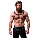 FETISH SUBMISSIVE ATTITUDE - MENS ECO-LEATHER CHEST BULLDOG HARNESS BLACK/RED