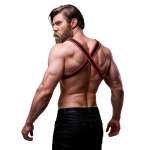 FETISH SUBMISSIVE ATTITUDE - MENS ECO-LEATHER CHEST BULLDOG HARNESS BLACK/RED