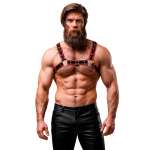 FETISH SUBMISSIVE ATTITUDE - MENS ECO-LEATHER CHEST HARNESS BLACK/RED