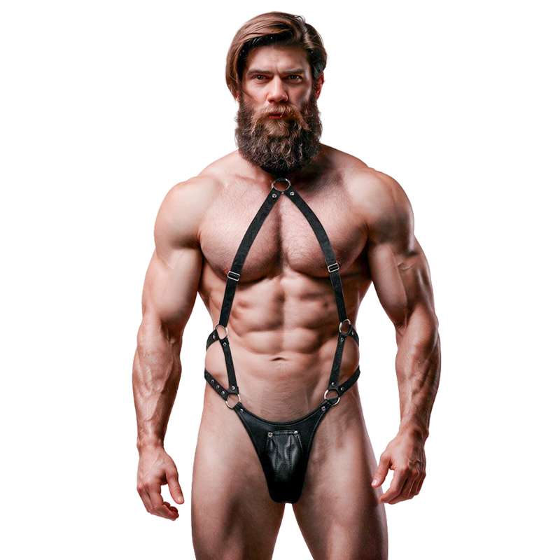 FETISH SUBMISSIVE ATTITUDE - MENS ECO-LEATHER JOCK STRAP HARNESS